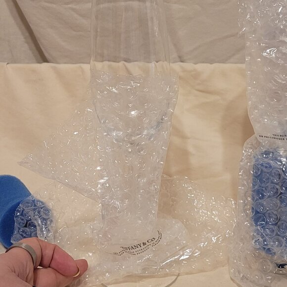 Brand New Tiffany & Co. Crystal Champagne Flutes in Box, Still Bubbled Wrapped - Picture 3 of 16